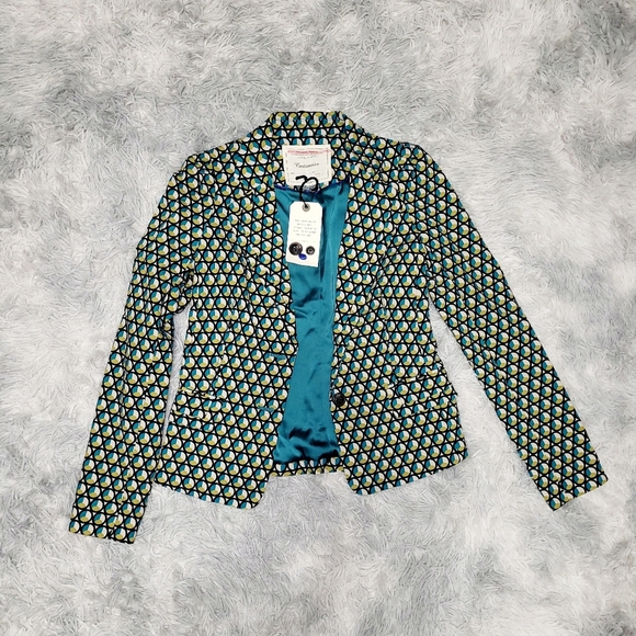 Anthropologie Cartonnier 2PC Limited Edition Green/Blue Geometric Print Suit, 4R - Picture 2 of 4